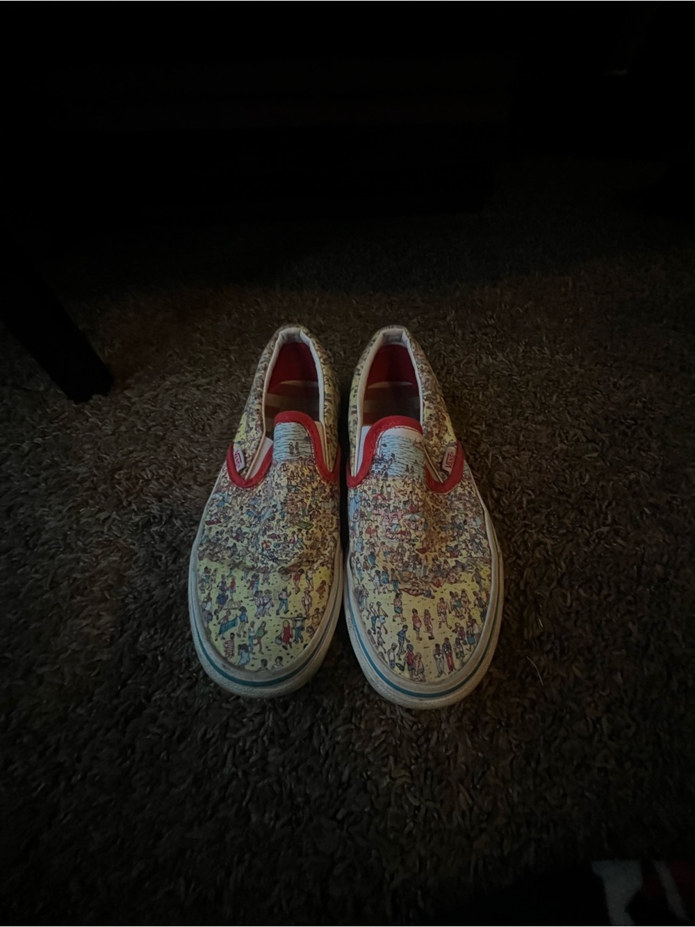 Vans Kids Slip-On Sneakers with Multicolor Print and Red Trim